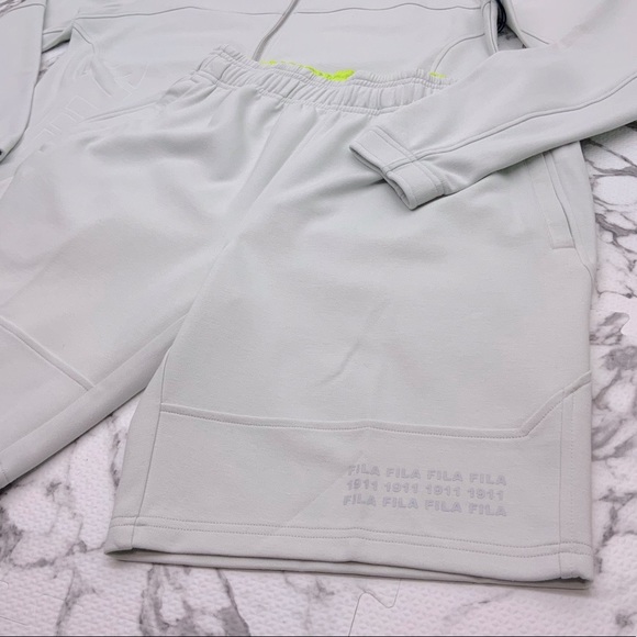 Men's FILA Light Grey Full Zip Hooded Short Set - Picture 2 of 5